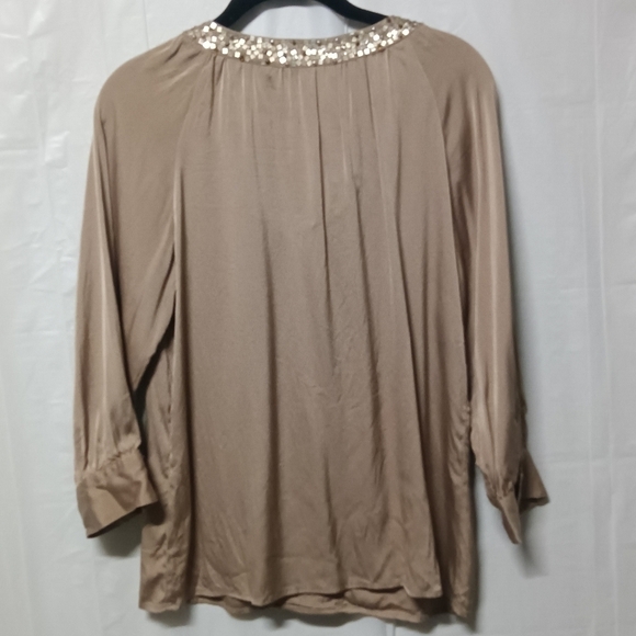 Antonio Melani Silk Blouse Tan Sequin Detail Medium - Picture 10 of 13